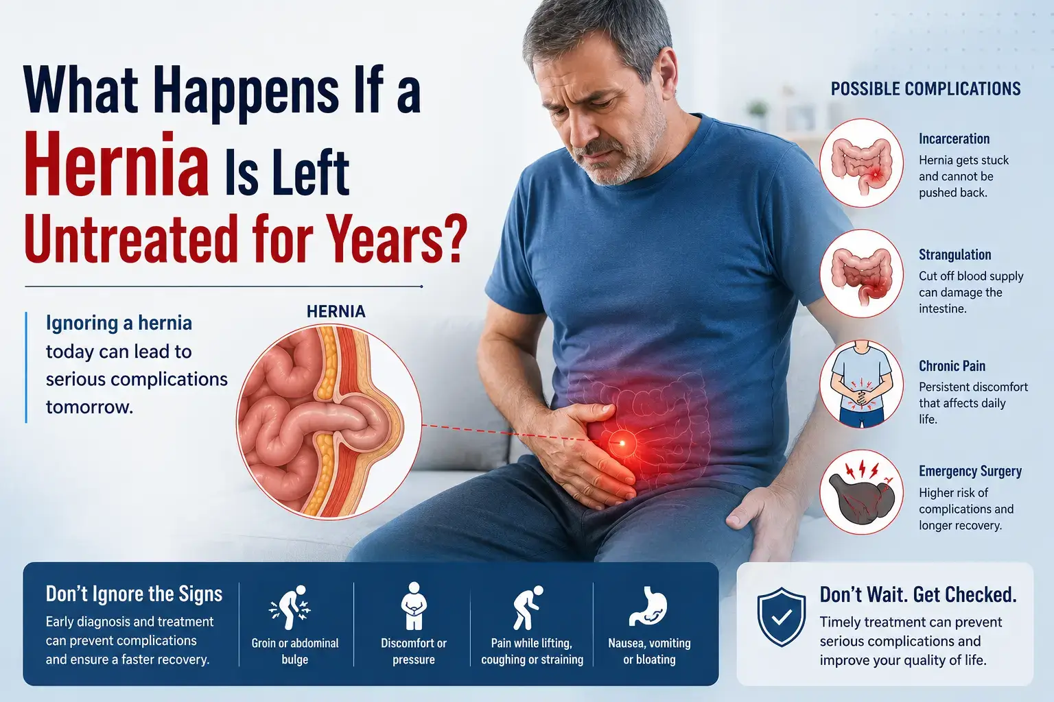 What happens if a hernia is ignored?